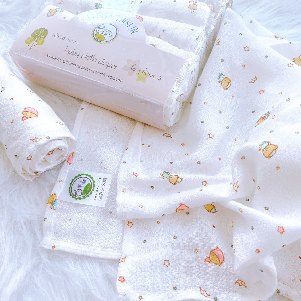 Pack of 6 Soft  Bamboo Baby Burp Cloth - 100% Bamboo 27x27''