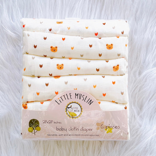 Pack of 6 Soft Muslin Bamboo Baby Burp Cloth - 100% Bamboo 27x27''