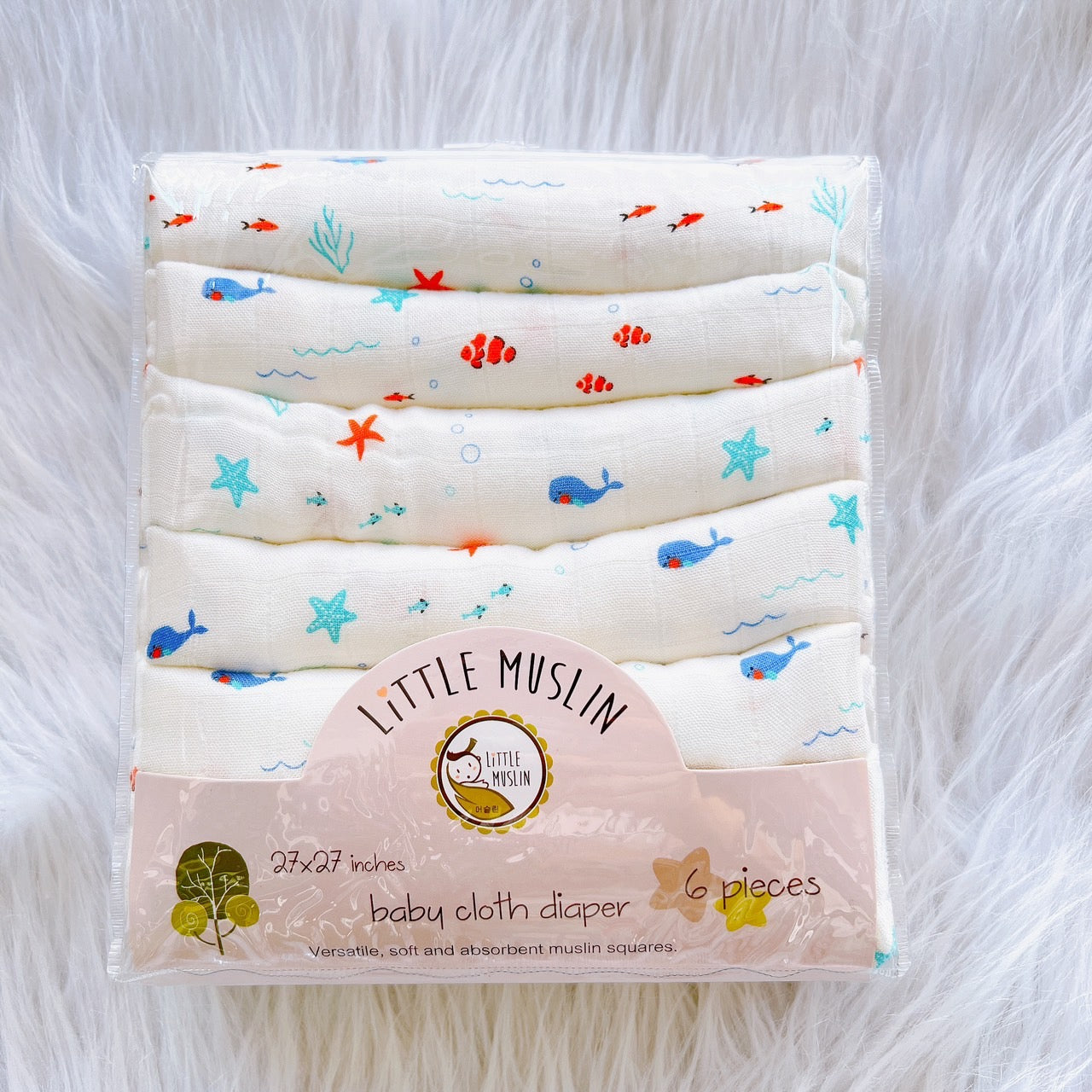 Pack of 6 Soft Muslin Bamboo Baby Burp Cloth - 100% Bamboo 27x27''