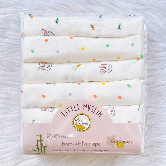 Pack of 6 Soft Muslin Bamboo Baby Burp Cloth - 100% Bamboo 27x27''