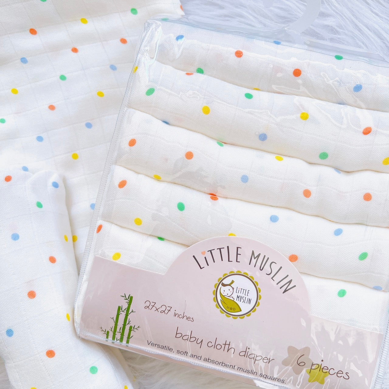 Pack of 6 Soft Muslin Bamboo Baby Burp Cloth - 100% Bamboo, 70x70cm (27x27'')